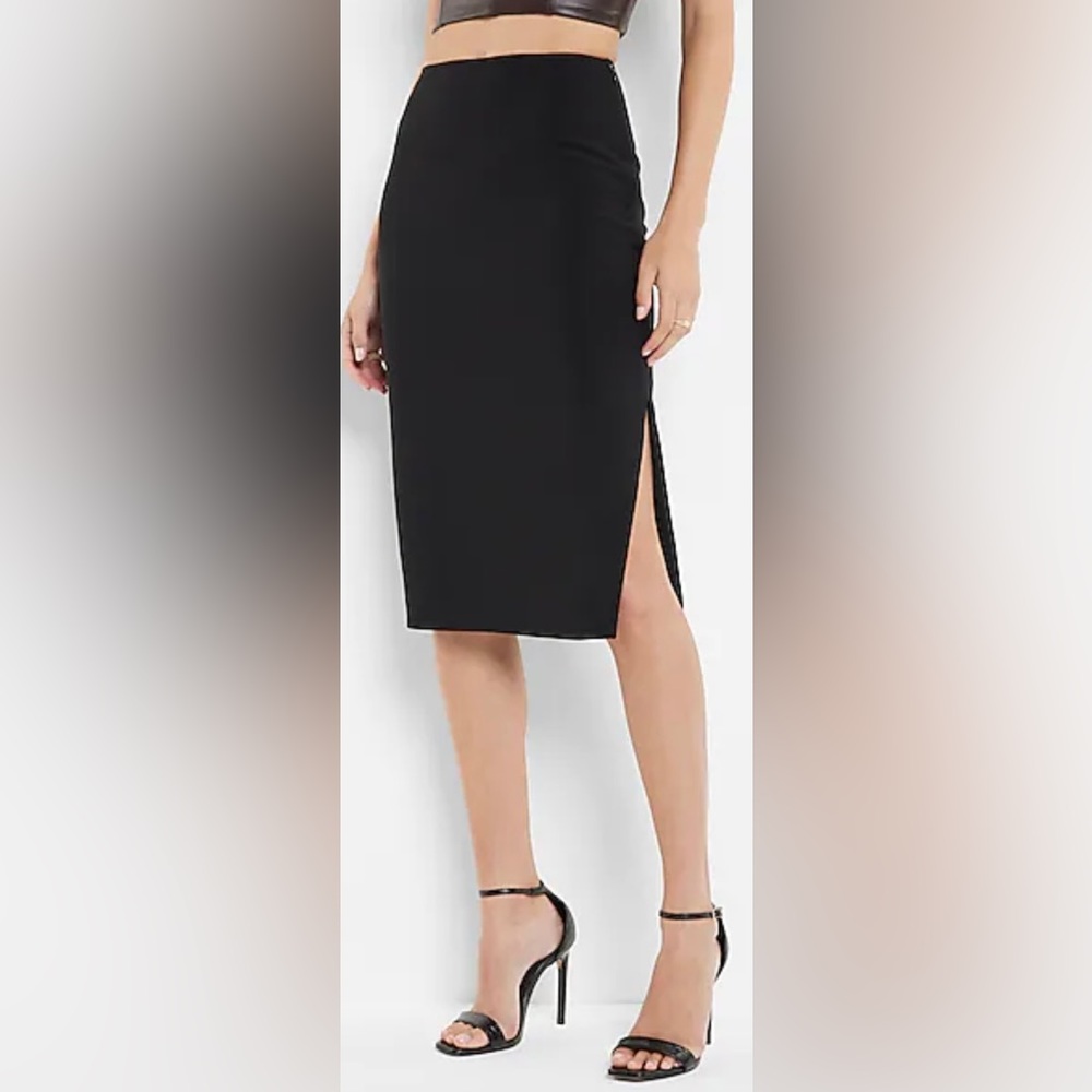 NWT EXPRESS SUPER HIGH WAISTED SIDE SLIT MIDI PENCIL SKIRT SIZE 10 BLACK